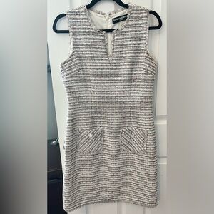 Karl Lagerfeld Textured Tweed Shift Dress in Ivory and Black